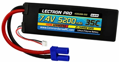 Common Sense RC 5200mAh 2S 35C Lipo Battery Pack, Hard Case 7.4V with EC5 connector