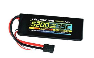 Common Sense RC 5200mAh 2S 35C Lipo Battery Pack, Hard Case 7.4V TRX connector