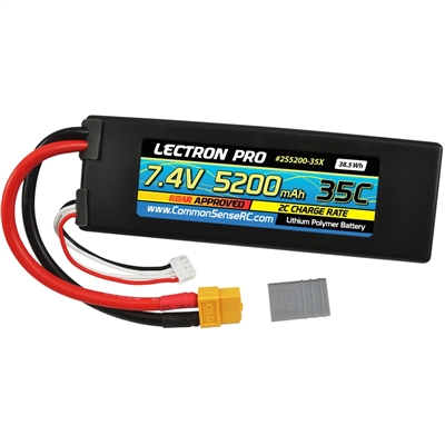 Common Sense RC 5200mAh 2S 35C Lipo Battery Pack, Hard Case 7.4V XT60/TRX connector