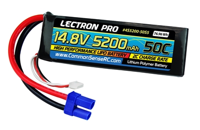 Common Sense RC 5200mAh 14.8v 4S Lipo Battery Pack with EC5 connector, soft case