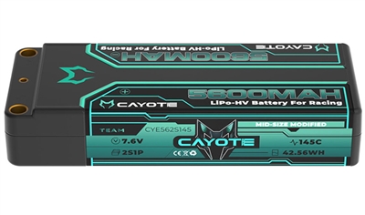 Cayote 2S 145C Mid Size LiHV Stick Lipo Battery (7.6V/5600mAh) w/5mm Bullets