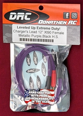 Donathen RC Leveled Up 12" Extreme Duty XT90 Charger Lead Cable, metallic purple, black