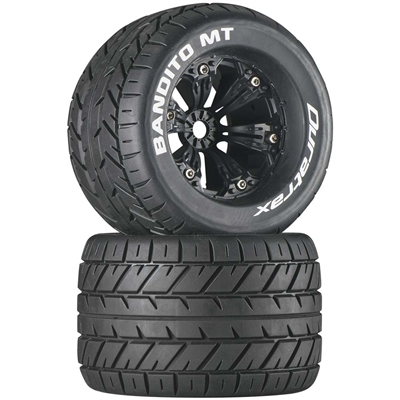 Duratrax Bandito MT 3.8" Tires Mounted on 1/2" Offset Black Rims (2)