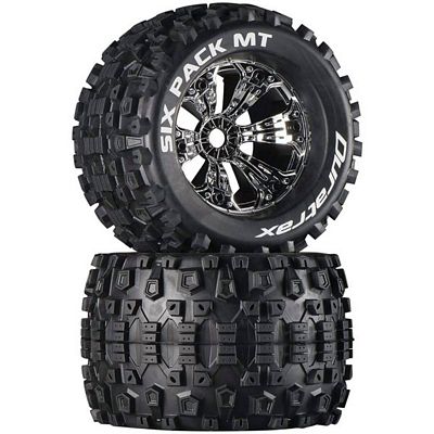 Duratrax Six Pack MT 3.8" Tires mounted on Chrome Rims 1/2" offset (2)