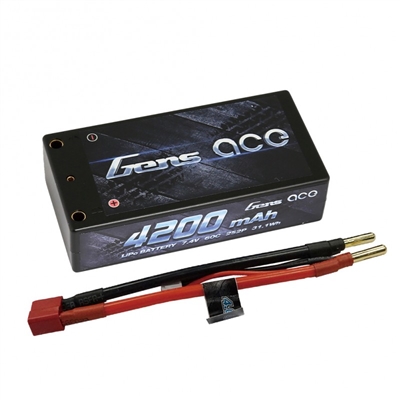 Gens Ace 4200mAh 60C 7.4V 2S Shorty Lipo Battery with 4mm Bullet Connectors