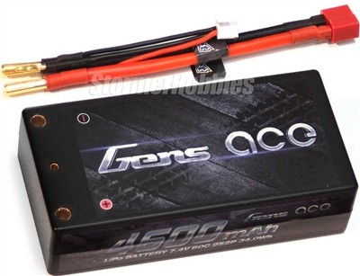 Gens Ace 4600mAh 60C 7.4V 2S Shorty Lipo Battery with 4mm Bullet Connectors