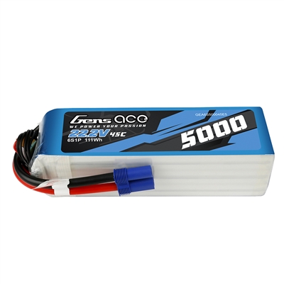 Gens Ace 5000mAh 6s 45C 22.2V Lipo Battery Pack with EC5 Plug