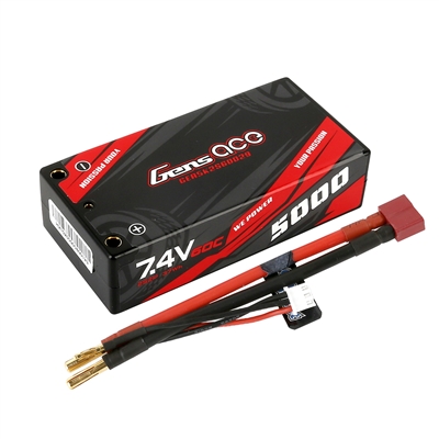 Gens Ace Redline 5000mAh 60C 7.4V 2S Shorty Lipo Battery with 4mm bullets