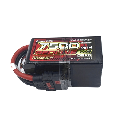 Gens Ace Redline 7500mAh 200C 7.4V 2S Lipo Drag Battery, QS8 plug
