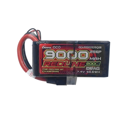 Gens Ace Redline 9000mAh 200C 7.4V 2S Lipo Drag Battery, QS8 plug