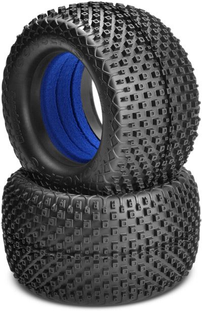 J Concepts Rustler Rear  2.8" Choppers" Tires, Blue-On Black Rims (2)