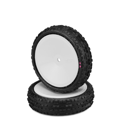 J Concepts Swaggers 2.2" 2WD Front Buggy Tires on White Rims, Pink Compound (2)