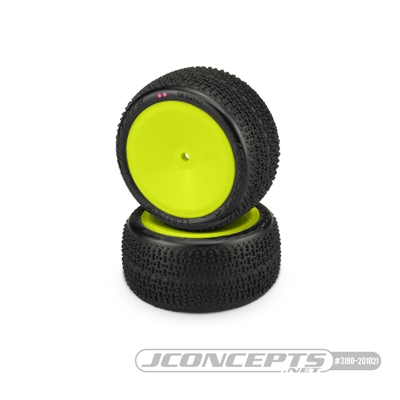 J Concepts Twin Pins 2.2" Rear Tires - Pink on yellow rims (2)