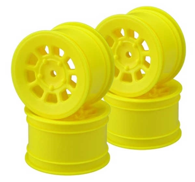 J Concepts 9 Shot 2.2" Buggy Rear Wheel, Yellow, for B6.1, YZ2, XB2, RB7 (4)