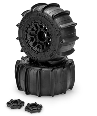 J Concepts Animal Truck Tires mounted on Black 17mm hex rims  (1 pair)