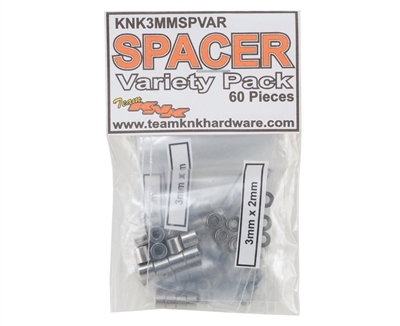 KNK 3mm Aluminum Spacer Variety Pack, silver 60 pcs