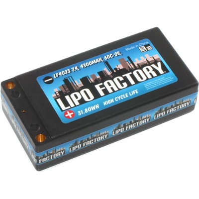 Lipo Factory 2S 7.4v 4300mAh 60C Shorty Lipo Battery Pack with 5mm bullets
