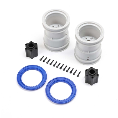 Losi LMT 2.0 Rims 2.6" with Beadlock rings, blue.
