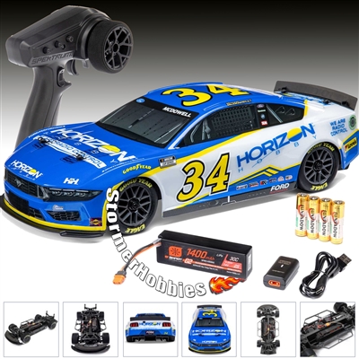 Complete package Losi 1/12 RC NASCAR, Michael McDowell No. 34 Horizon Hobby Mustang