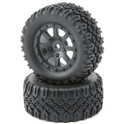 Losi Mini 8ight-DB Front/Rear Tires-Mounted on Black Rims (2)