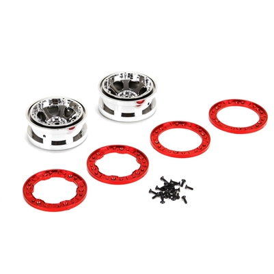 Losi Night Crawler RTR SE 2.2" Beadlock Rims, chrome - with red rings (2)