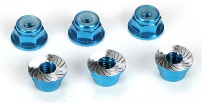 Losi 4mm Aluminum Serrated Lock Nut Set, Blue (6)