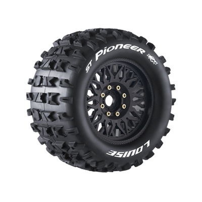 Louise MFT ST Pioneer Sport 1/8 Truck Tires on 17mm Hex Black Rims (2)