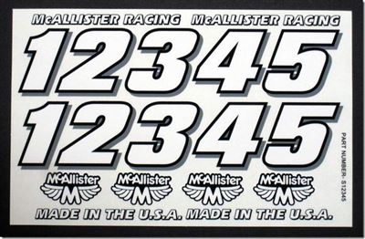 McAllister Speedway Numbers Decal Sheet- Small Numbers 1 Thru 5