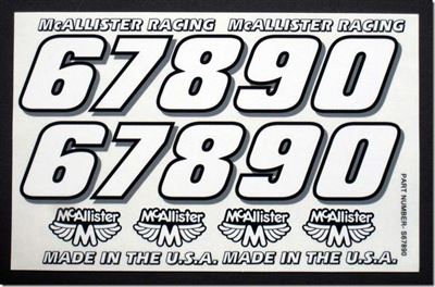 McAllister Small Racing Numbers 67890 Decal Sheet