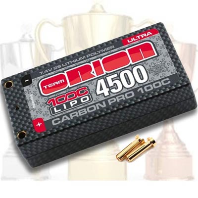 Orion Carbon Pro 4500mAh Ultra 7.4v 2S Shorty Lipo Battery Pack with 5mm tubes