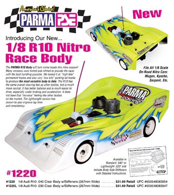 Parma 1/8th R10 Nitro Race Clear Body, Light-Requires Painting