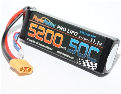 Power Hobby 5200mAh 11.1V 3S 50C LiPo Battery with Hardwired XT90 Connector