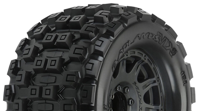 Pro-Line Badlands MX38 3.8" All Terrain Tires Mounted on Raid Black Raid 17mm hex Wheels (2)
