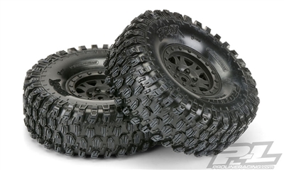 Pro-Line Hyrax 1.9" G8 Tires, Mounted on Impulse Black Plastic Bead-Loc Wheels, for Crawlers (2pcs)