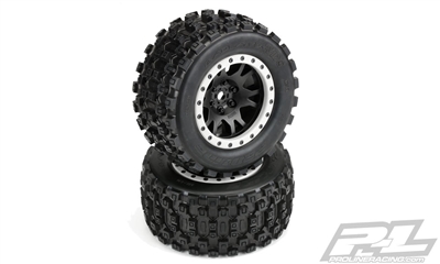 Pro-Line X-Maxx Badlands MX43 Pro-Loc All Terrain Tires Mounted on Black Pro-Loc Rims (2)