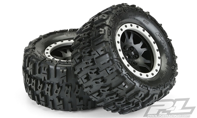 Pro-Line X-Maxx Trencher 4.3" Pro-Loc All Terrain Tires, Mounted on Impulse Black Rims with Gray Rings (2)