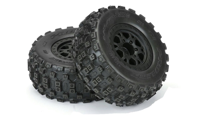 Pro-Line 	Badlands MX SC M2 (Medium) Tires Mounted on Impulse Black Wheels (2) for Slash 2wd Rear & Slash 4x4