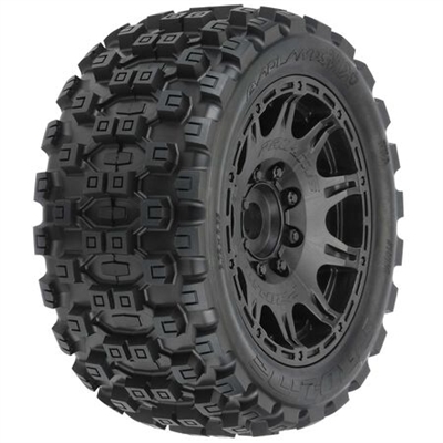Pro-Line Arrma 8S Badlands MX57 All Terrain Tires Mounted on Black Raid Rims (2)