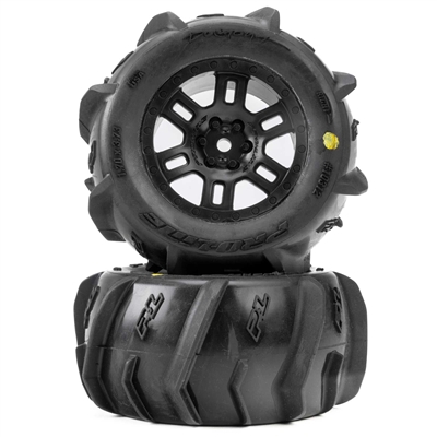 Pro-Line Dumont F/R MT Tires on 12mm Hex Black Split Six (2)