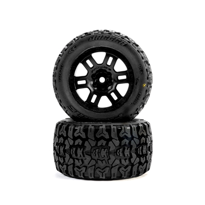 Pro-Line Jaeger F/R MT Tires on 12mm Hex Black Split Six (2)