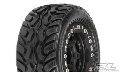 Pro-Line 1/16th E-Revo Dirt Hawg Tires on Black/Black Titus Rims (2)