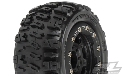 Pro-Line 1/16th E-Revo 2.2" Trencher Tires on Black/Black Titus Rims (2)