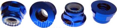 Racer's Edge 5mm Flanged Locknuts, Blue Aluminum (4)