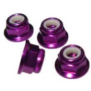 Racer's Edge 5mm Flanged Locknuts, Purple, Reverse Threads For Savage (4)