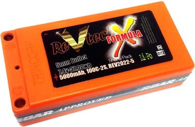 Revtech 5000mAh 7.4v 2s 100c Shorty Lipo Battery Pack-5mm Bullet