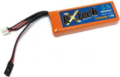 Revtech 2500mAh 7.4v Lipo Receiver Battery Pack, Flat