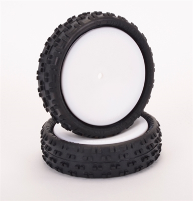 Schumacher Cut Stagger Low Profile Tires on white rims, 12mm hex (2)