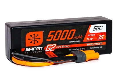 Spektrum 11.1V 5000mAh 3S 50C Hardcase Smart G2 LiPo Battery, IC5