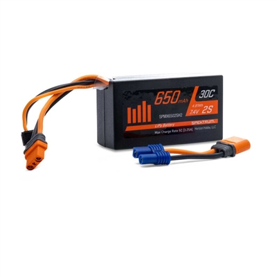 Spektrum 7.4V 650mAh 2S 30C Mini Hardcase Smart LiPo Battery, IC2
