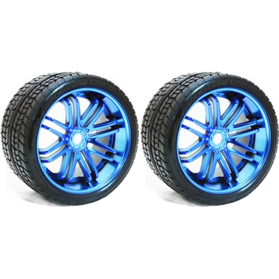 Sweep Road Crusher Belted Monster Truck Tires on Blue Rims (2)